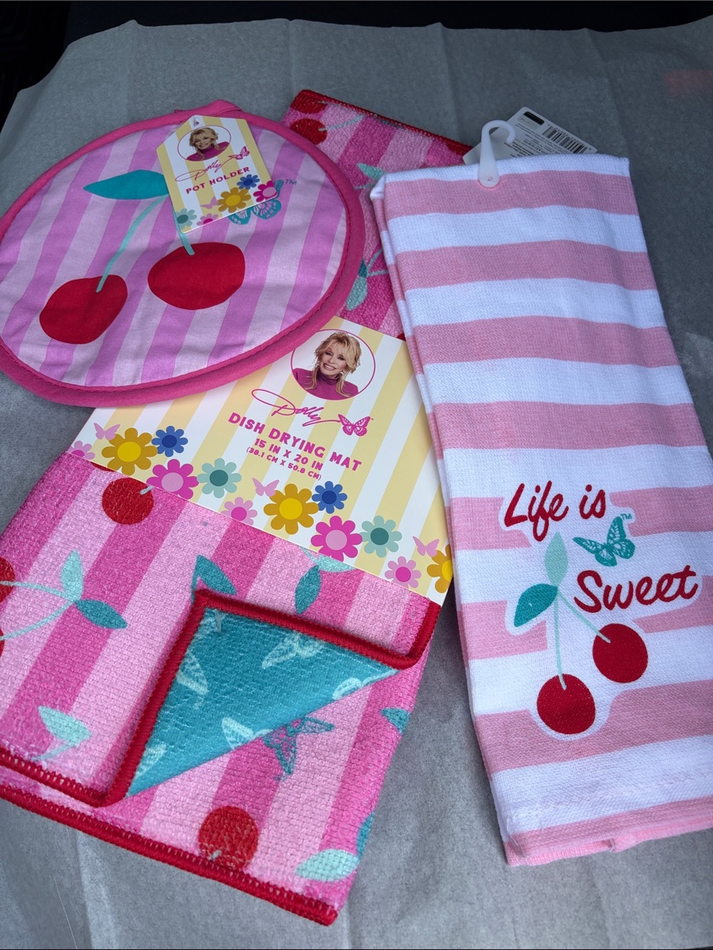 Dolly Parton Life Is Sweet Pink Cherry Kitchen Towel & Accessory Set